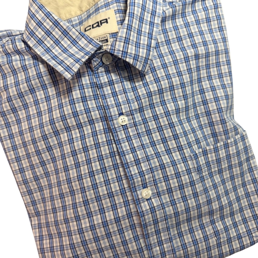 CQR Mens Blue White Plaid Button Down Shirt Long Sleeve Cotton Size M Outdoors